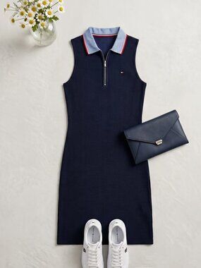 Tommy Hilfiger Navy Sleeveless Polo Dress with Light Denim Collar